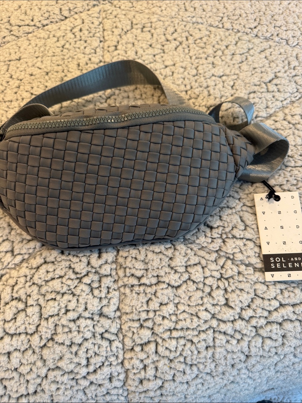 Woven Gray Crossbody Belt Bag by Sol + Selene